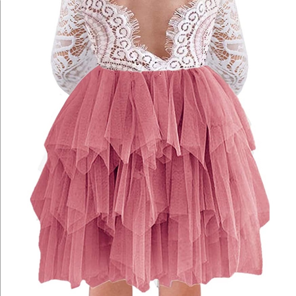 Lace Back A-Line Tiered Tutu Tulle Girl Dress